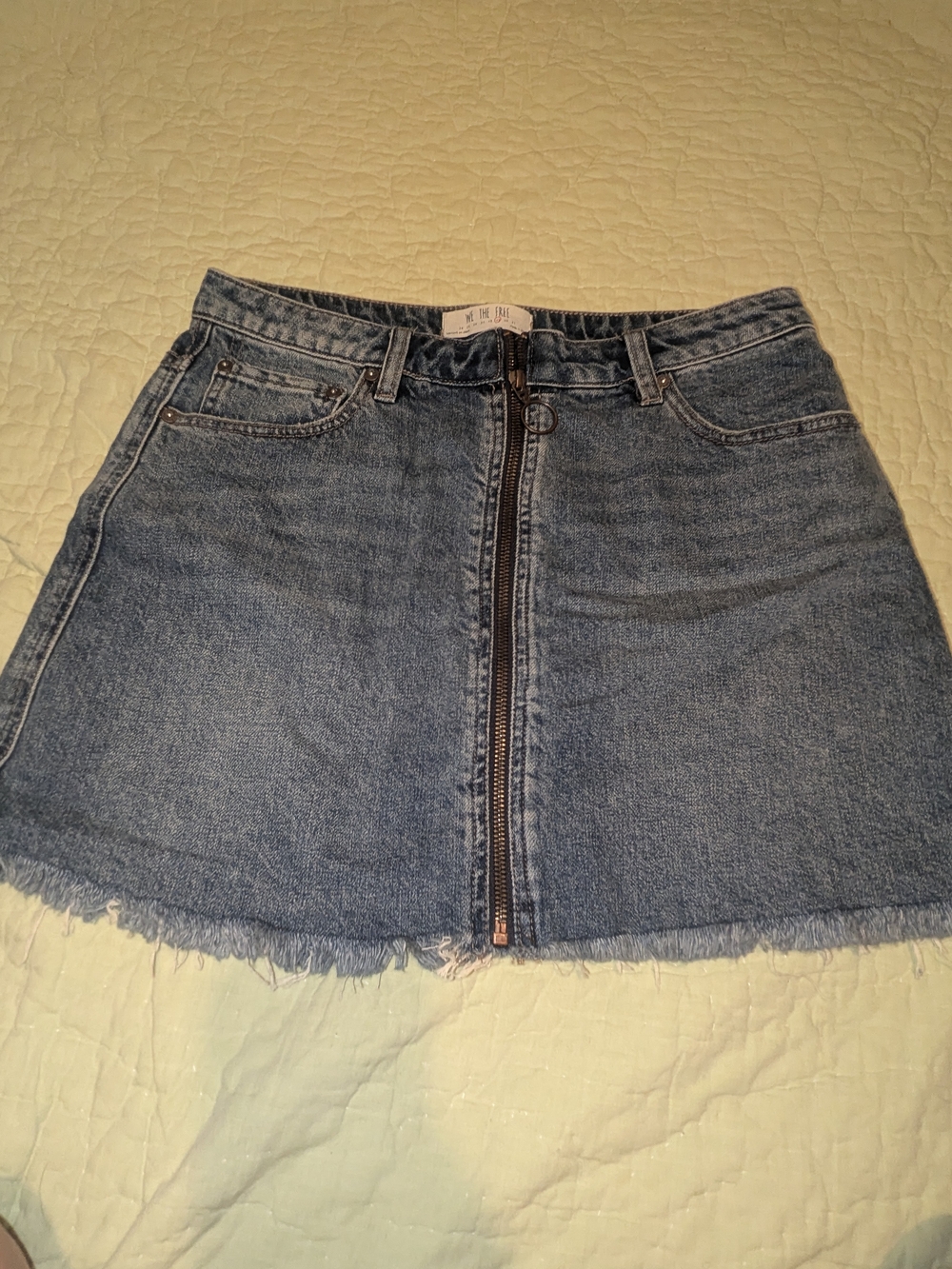 Denim Zip-Front Mini Skirt - Blue